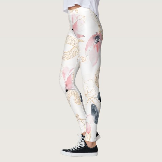 Rosa Blume Schlangenmuster Leggings (Links)