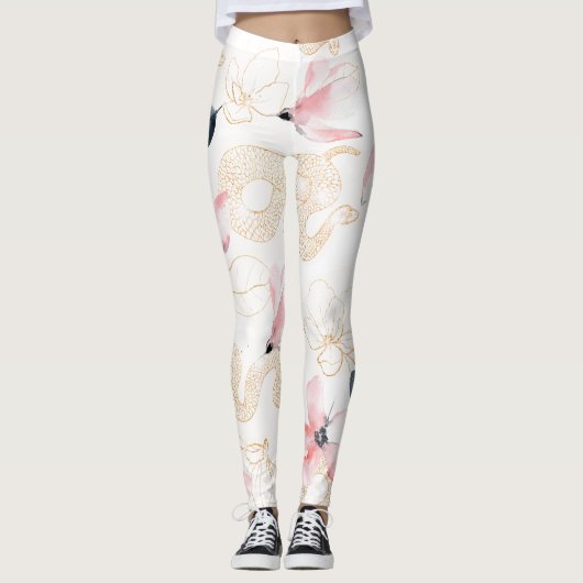 Rosa Blume Schlangenmuster Leggings (Vorderseite)
