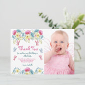 Rosa Blume Schmetterlinge Foto Geburtstag Dankeskarte (Stehend Vorderseite)