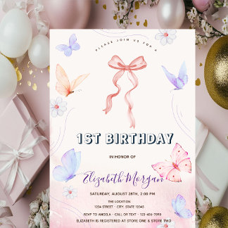 Rosa Blume Schmetterlinge gestreift Geburtstag Einladung