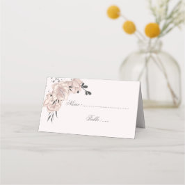 Rosa Blume, schwarz, Blätter und Blätter Platzkarte