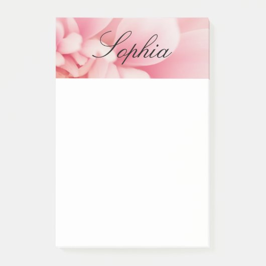 Rosa Blume & Schwarzer Schriftname Post-it Klebezettel (Vorderseite)