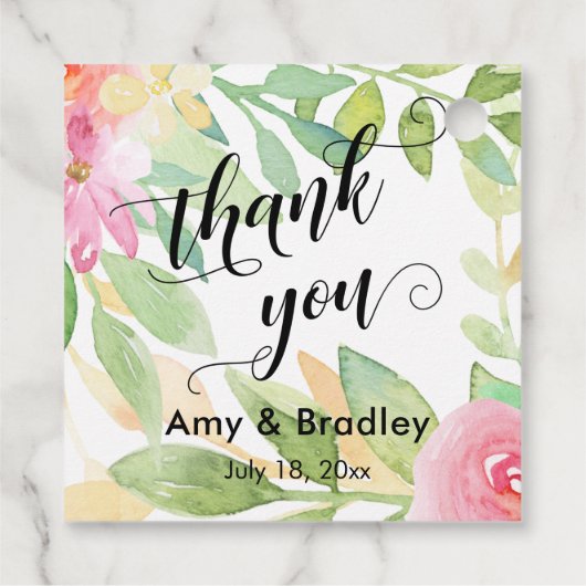 Rosa Blume Script Danke Personalisierte Hochzeit Geschenkanhänger (Rückseite)