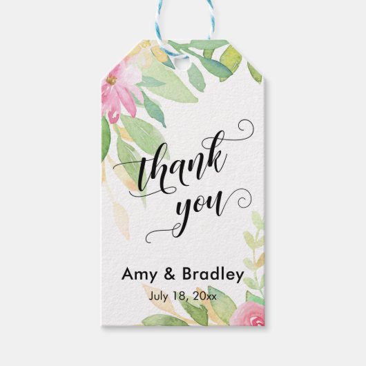 Rosa Blume Script Danke Personalisierte Hochzeit Geschenkanhänger (Vorderseite)