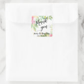 Rosa Blume Script Danke Personalisierte Hochzeit Quadratischer Aufkleber (Tasche)