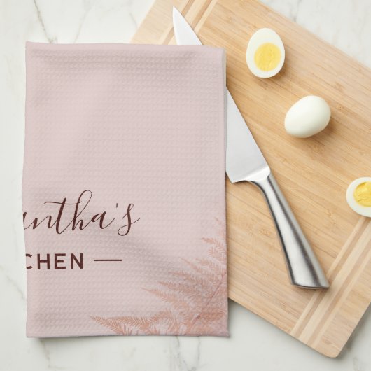 Rosa Blume Script Terracotta Personalisiert Geschirrtuch (Viertel Falte)