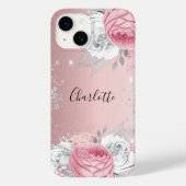 Rosa Blume Silberblättriger Glitzer Case-Mate iPhone Hülle (Rückseite)