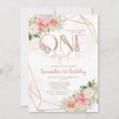 Rosa Blume sind nicht erlesene 1. Geburtstagsgolde Einladung (Vorderseite)