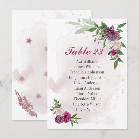 Rosa Blume Sitzkarte Begleitkarte (Vorne/Hinten)