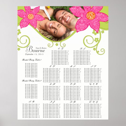 Rosa Blume SitzplätzeChart-Tischnummer Alphabetisc Poster (Vorne)