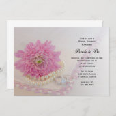 Rosa Blume, Spitzen und Rings Brautparty Einladung (Vorne/Hinten)