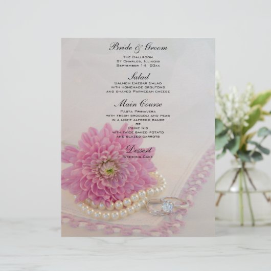 Rosa Blume, Spitzen und Rings Wedelmenü (Stehend Vorderseite)