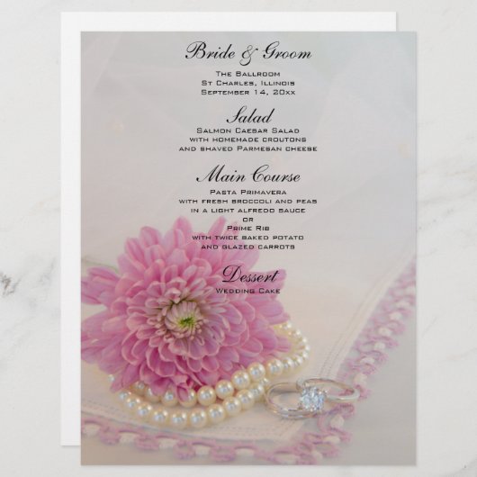 Rosa Blume, Spitzen und Rings Wedelmenü (Vorne/Hinten)