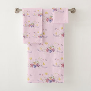 Rosa Blume Spray Bouquet Badhandtuch Set
