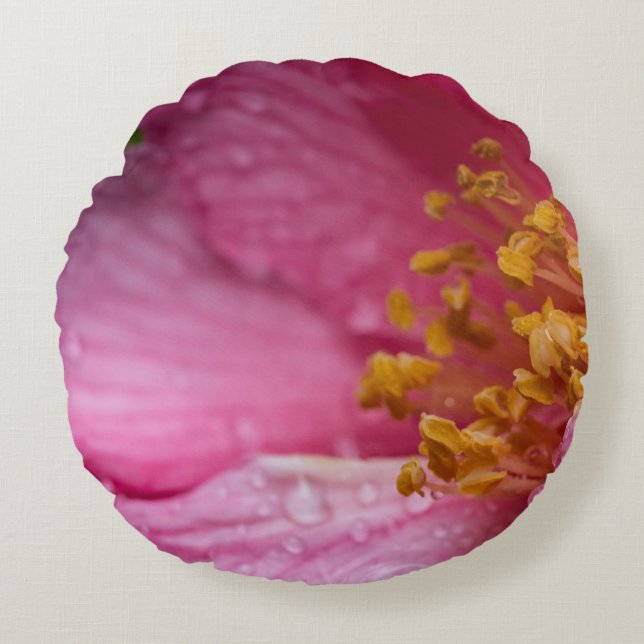 Rosa Blume Stamens Rundes Kissen (Vorderseite)