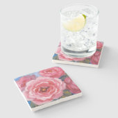 Rosa Blume Steinuntersetzer (Seitenansicht)