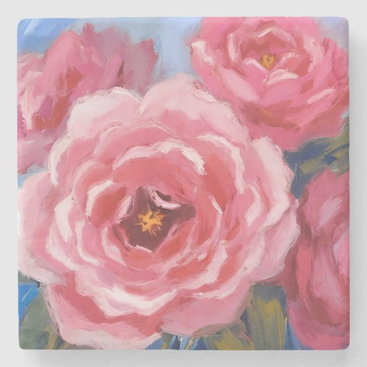 Rosa Blume Steinuntersetzer (Vorderseite)