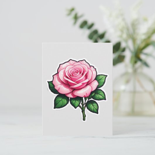 Rosa Blume Stiel Postkarte (Stehend Vorderseite)