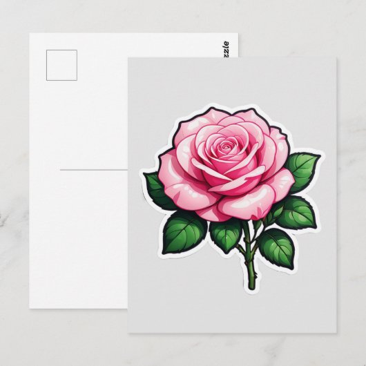 Rosa Blume Stiel Postkarte (Vorne/Hinten)