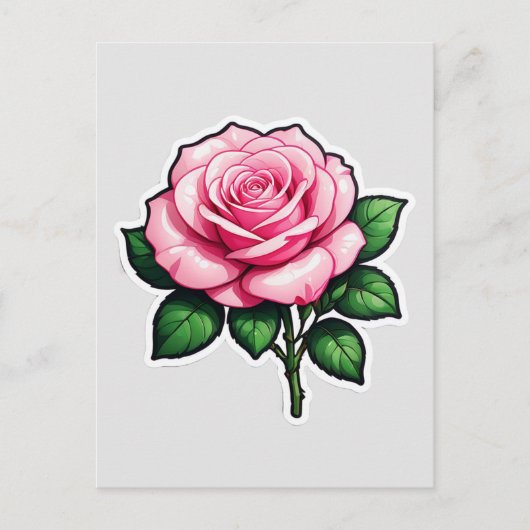 Rosa Blume Stiel Postkarte (Vorderseite)