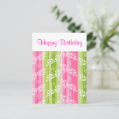 Rosa Blume Streifen Happy Birthday Postcard Postkarte (Stehend Vorderseite)