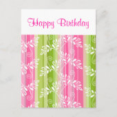 Rosa Blume Streifen Happy Birthday Postcard Postkarte (Vorderseite)