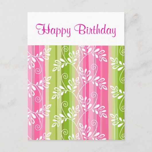 Rosa Blume Streifen Happy Birthday Postcard Postkarte (Vorderseite)