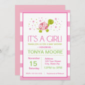 Rosa Blume Streifen Schildkrötendusche Einladung (Vorne/Hinten)