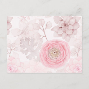 Rosa Blume Sukkulente Illustration Sommermuster Postkarte