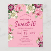 Rosa Blume Sweet 16 Birthday Einladung (Vorderseite)