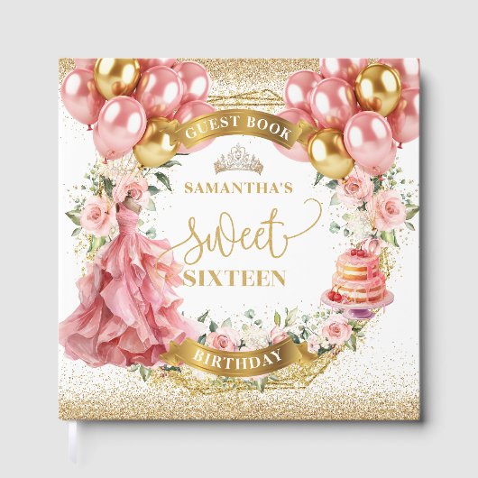 Rosa Blume Sweet 16 Guest Book Pink Dress Gästebuch (Vorderseite)