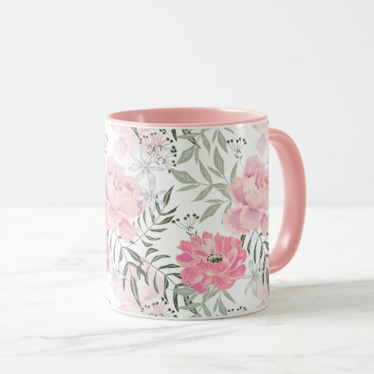 Rosa Blume Tasse (VorderseiteRechts)