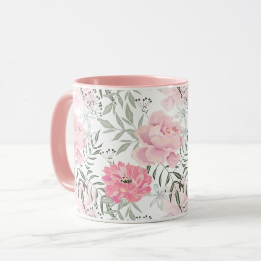 Rosa Blume Tasse (Vorderseite Links)