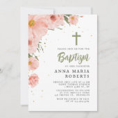 Rosa Blume Taufe Einladung (Vorderseite)