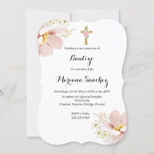 Rosa Blume Taufe Einladung für Mädchen