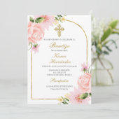 Rosa Blume Taufe Spanisch Einladung (Stehend Vorderseite)