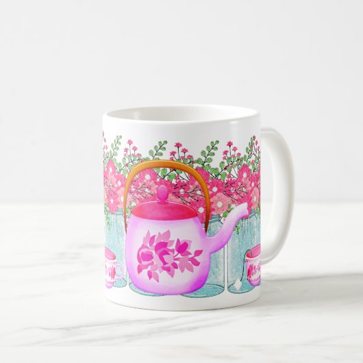 Rosa Blume Teapot - Elegantes Blumendesign für Hot Kaffeetasse (VorderseiteRechts)