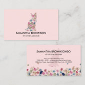 Rosa Blume Textur Katze Sitzplatz Visitenkarte (Vorne/Hinten)