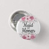 Rosa Blume Trauzeugin Button (Vorne & Hinten)