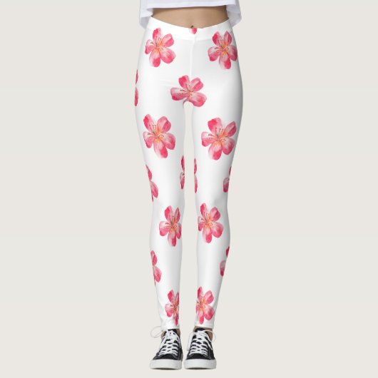 Rosa Blume tropisch Leggings (Vorderseite)