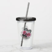 Rosa Blume Tropische Blätter Acryltrinkbecher (Rückseite)