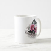 Rosa Blume Tropische Blätter Kaffeetasse (VorderseiteRechts)
