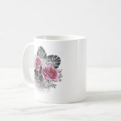 Rosa Blume Tropische Blätter Kaffeetasse (Vorderseite Links)