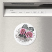 Rosa Blume Tropische Blätter Magnet (In Situ (Geschirrspüler))