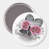 Rosa Blume Tropische Blätter Magnet (Vorderseite/Rückseite)