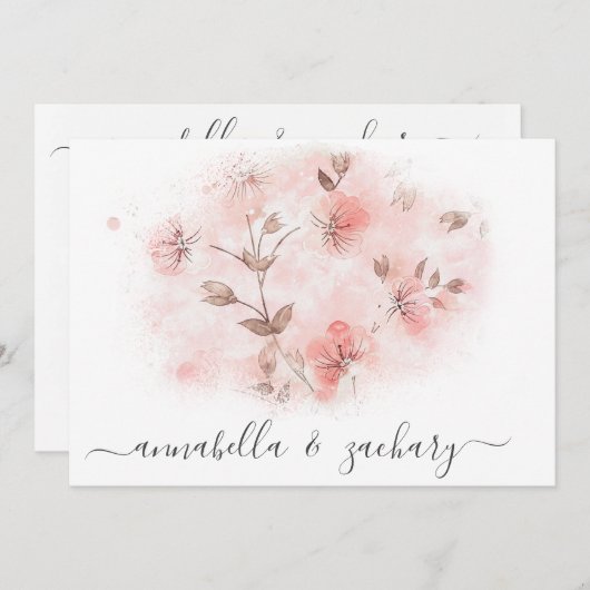 *~* Rosa Blume UAWG QR AR26 Blumenmuster Einladung (Vorne/Hinten)