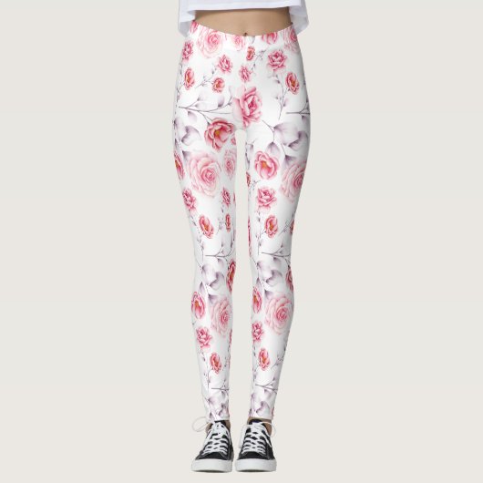 Rosa Blume über weiße Leggings (Vorderseite)