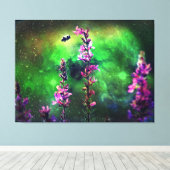 Rosa Blume und Biene gegen die Welt Leinwanddruck (Insitu (Holzboden))