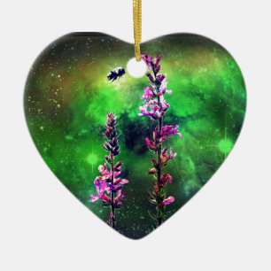 Rosa Blume und Bienen gegen die Welt Keramik Ornament