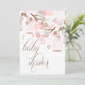 Rosa Blume und Birdcages Kinderdusche Einladungen (Stehend Vorderseite)